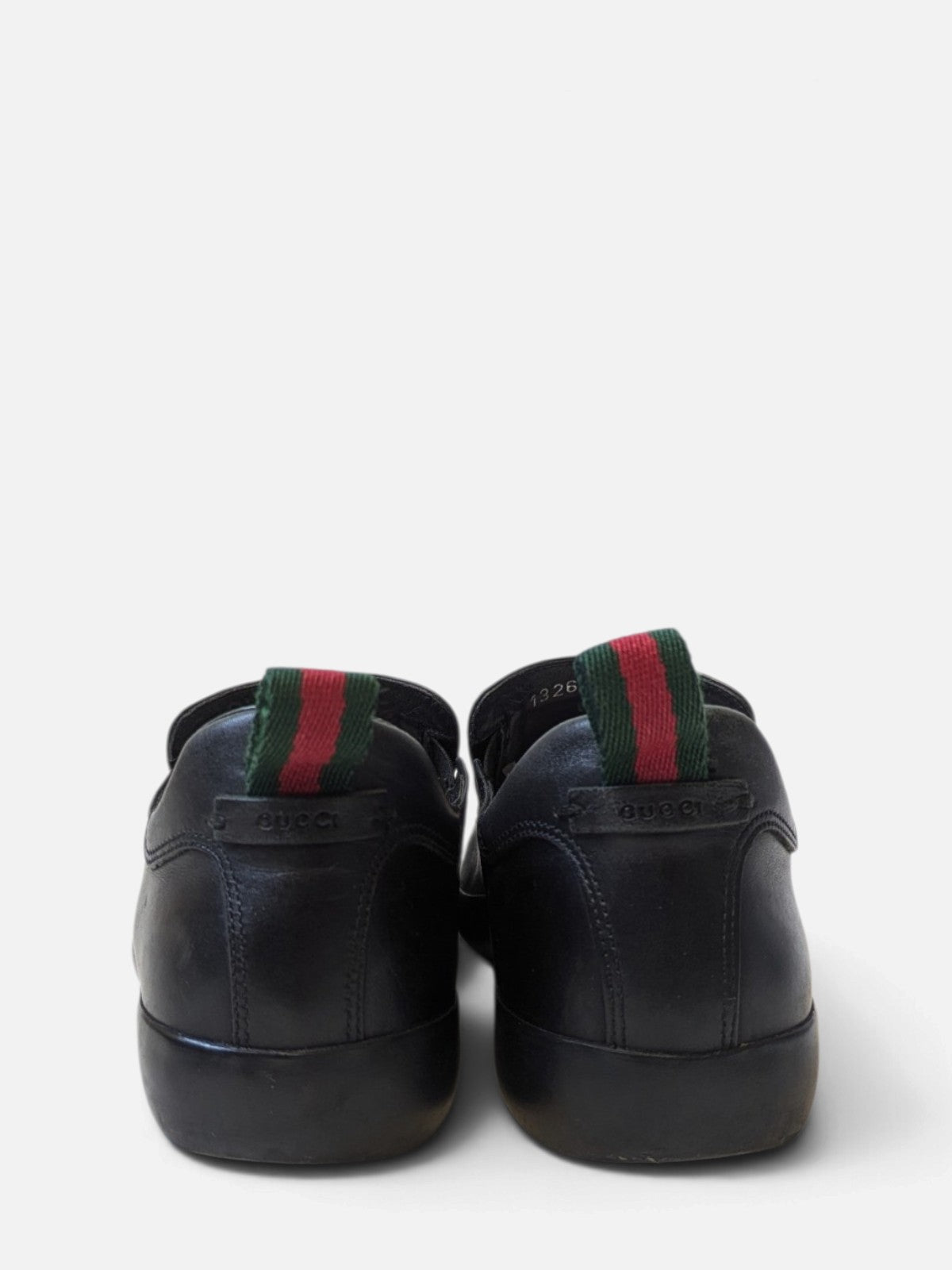 Gucci black leather loafers with striped heel pull (2000s)